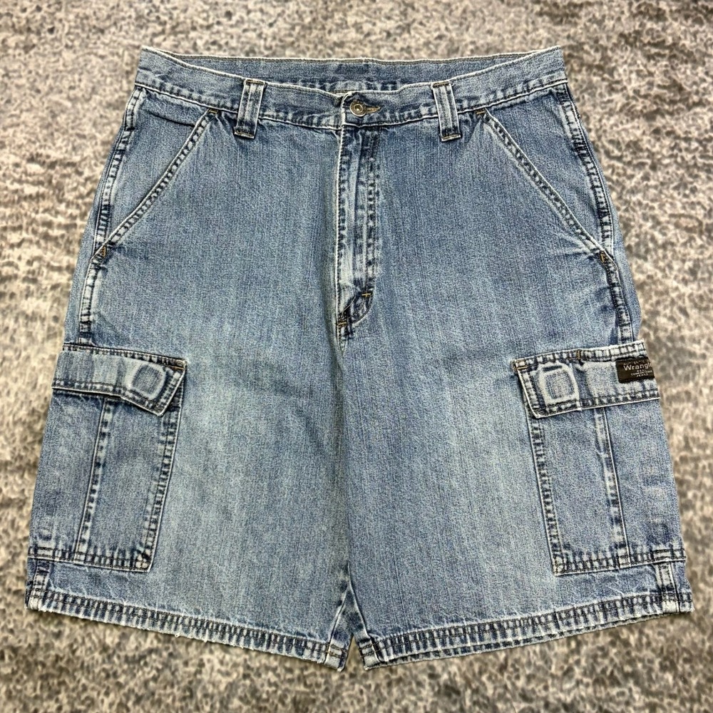 Wrangler Jorts Mens 32 Blue Utility Skater Denim Cargo Shorts Vintage Y2K